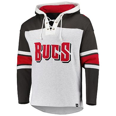 Men's '47 Tampa Bay Buccaneers Heather Gray Gridiron Lace-Up Pullover Hoodie