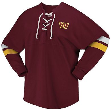 Women's Fanatics Branded Burgundy Washington Commanders Spirit Jersey Lace-Up V-Neck Long Sleeve T-Shirt