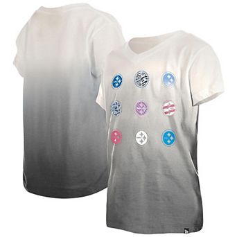 Youth New Era Black Pittsburgh Steelers Multi Logo Ombre V-Neck T-Shirt