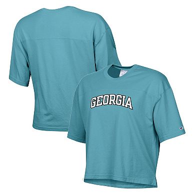 Women's Champion Aqua Georgia Bulldogs Vintage Wash Boxy Cropped T-Shirt