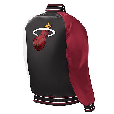 Youth Starter Black Miami Heat Raglan Full-Snap Varsity Jacket