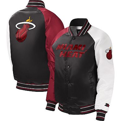 Youth Starter Black Miami Heat Raglan Full-Snap Varsity Jacket