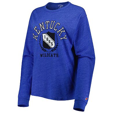 Women's League Collegiate Wear Heathered Royal Kentucky Wildcats Team Seal Victory Falls Oversized Tri-Blend Long Sleeve T-Shirt