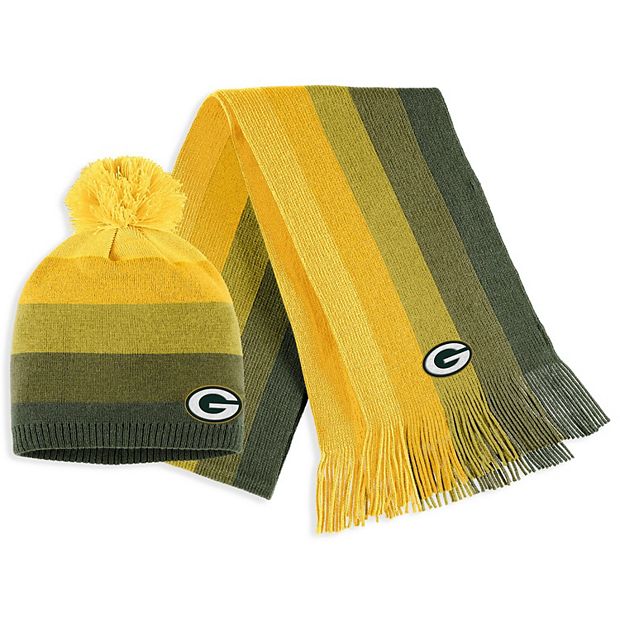 Women's Wear by Erin Andrews Gold Green Bay Packers Ombre Pom Knit Hat and Scarf Set