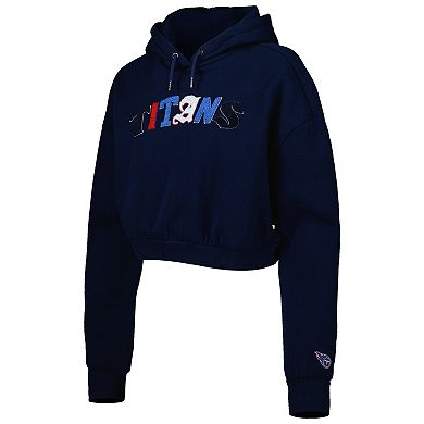 Women's The Wild Collective Navy Tennessee Titans Cropped Pullover Hoodie