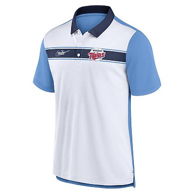 Men's Nike White/Light Blue Minnesota Twins Rewind Stripe Polo
