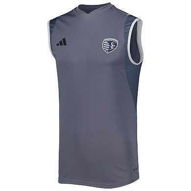 Men's adidas Gray Sporting Kansas City 2023 On-Field Sleeveless Training Jersey