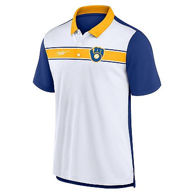 Men's Nike White/Royal Milwaukee Brewers Rewind Stripe Polo