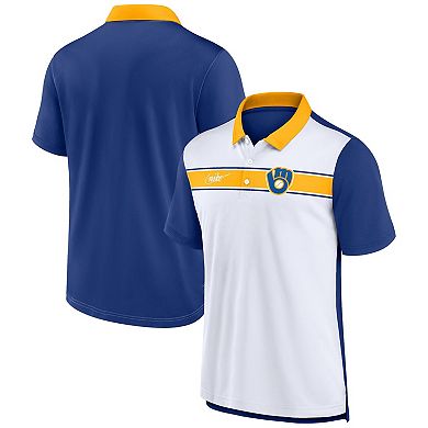 Men's Nike White/Royal Milwaukee Brewers Rewind Stripe Polo