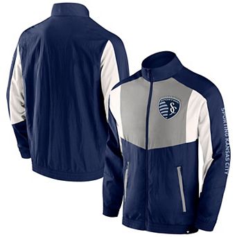 Men's Fanatics Branded Navy Sporting Kansas City Net Goal Raglan Full-Zip Track Jacket