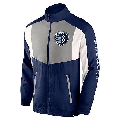 Men's Fanatics Branded Navy Sporting Kansas City Net Goal Raglan Full-Zip Track Jacket