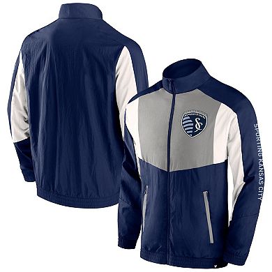 Men's Fanatics Branded Navy Sporting Kansas City Net Goal Raglan Full-Zip Track Jacket