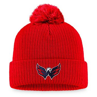 Men's Fanatics Branded Red Washington Capitals Core Primary Logo Cuffed Knit Hat with Pom