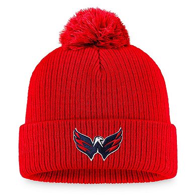 Men's Fanatics Branded Red Washington Capitals Core Primary Logo Cuffed Knit Hat with Pom