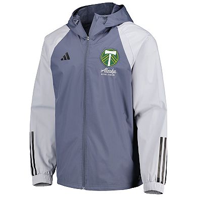 Men's adidas Charcoal Portland Timbers All-Weather Raglan Hoodie Full-Zip Jacket