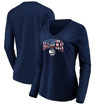 Women's Fanatics Branded Navy Atlanta Hawks Banner Wave V-Neck Long Sleeve T-Shirt