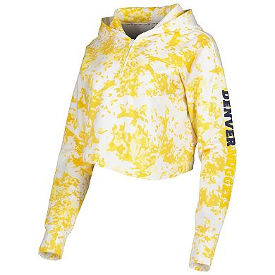 Women's Lusso Gold/White Denver Nuggets Maia Tri-Blend Cropped Quarter-Zip Top