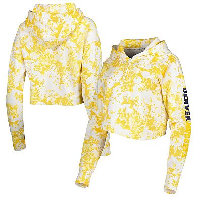 Women's Lusso Gold/White Denver Nuggets Maia Tri-Blend Cropped Quarter-Zip Top