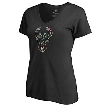 Women's Fanatics Branded Black Milwaukee Bucks Lovely V-Neck T-Shirt
