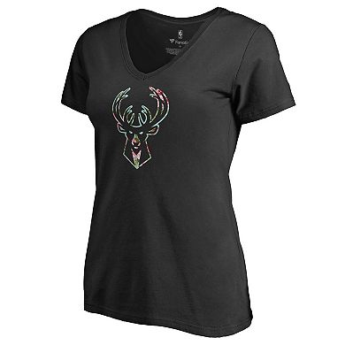 Women's Fanatics Branded Black Milwaukee Bucks Lovely V-Neck T-Shirt