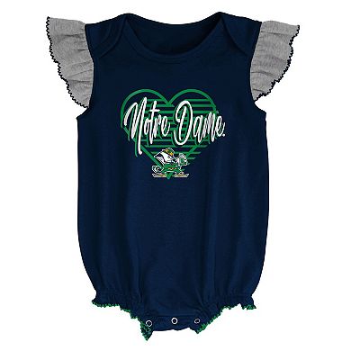 Girls Newborn & Infant Navy/Heather Gray Notre Dame Fighting Irish All The Love Bodysuit Bib & Booties Set