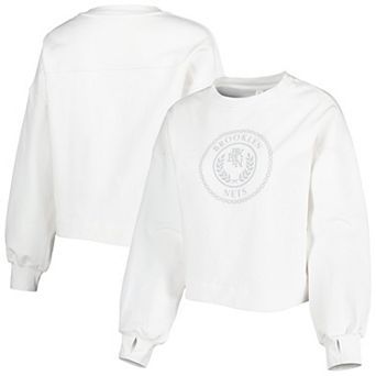 Women's Lusso White Brooklyn Nets Lola Ball and Chain Pullover Sweatshirt