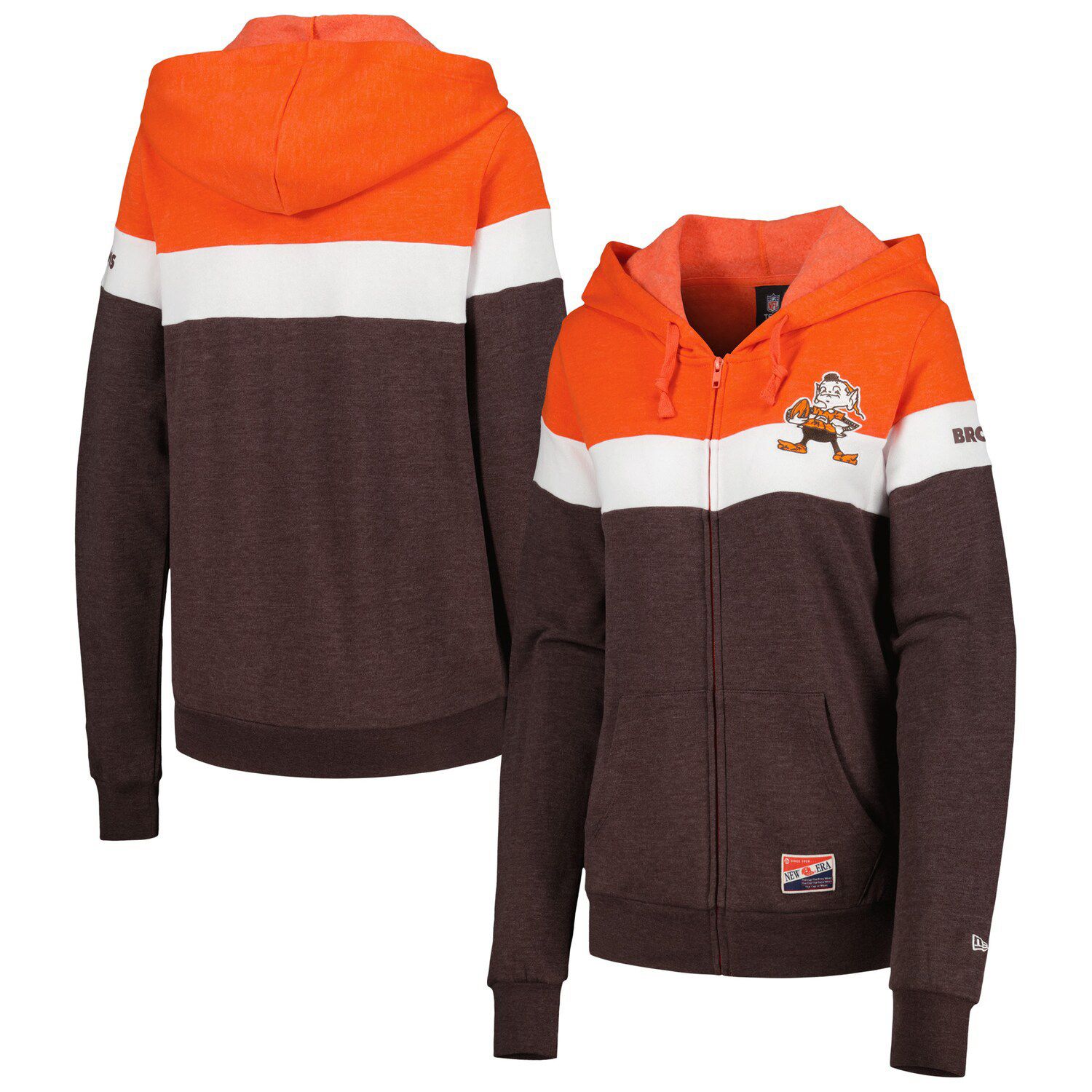 New Era Men's New Era Brown Cleveland Browns Big & Tall Throwback  Colorblock Raglan Pullover Hoodie