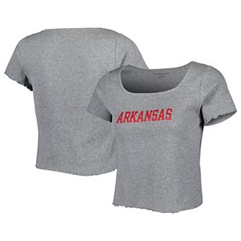 Women's Gray Arkansas Razorbacks Baby Rib Lettuce-Edge Trim T-Shirt