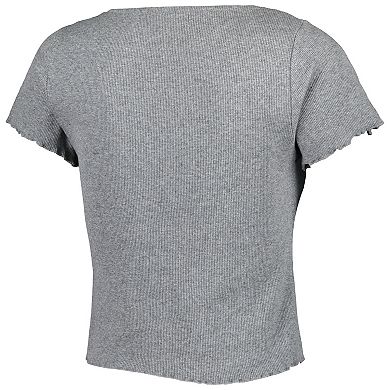 Women's Gray Arkansas Razorbacks Baby Rib Lettuce-Edge Trim T-Shirt