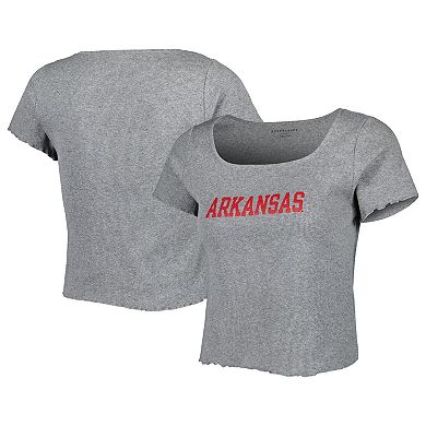 Women's Gray Arkansas Razorbacks Baby Rib Lettuce-Edge Trim T-Shirt