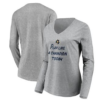 Women's Fanatics Branded Heathered Gray Notre Dame Fighting Irish Play Like A Champion Today Shamrock Long Sleeve V-Neck T-Shirt