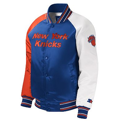 Youth Starter Royal New York Knicks Raglan Full-Snap Varsity Jacket
