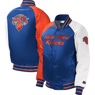Youth Starter Royal New York Knicks Raglan Full-Snap Varsity Jacket