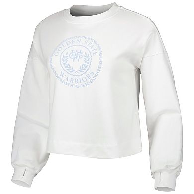 Women's Lusso White Golden State Warriors Lola Ball and Chain Pullover Sweatshirt