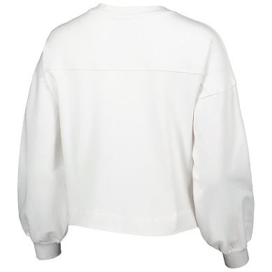 Women's Lusso White Golden State Warriors Lola Ball and Chain Pullover Sweatshirt