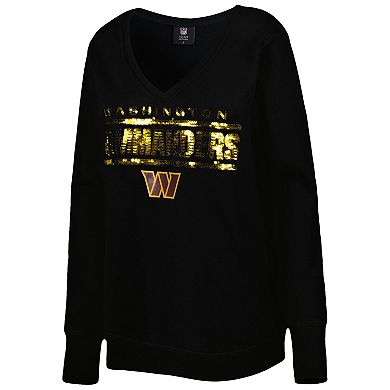 Women's Cuce Black Washington Commanders Sequin Logo V-Neck Pullover Sweatshirt