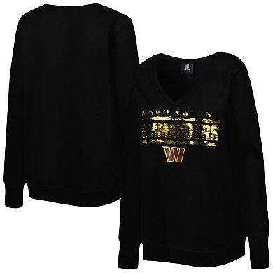 Women's Cuce Black Washington Commanders Sequin Logo V-Neck Pullover Sweatshirt