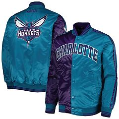 Men's Mitchell & Ness Black/White Charlotte Hornets Team Origins Satin  Full-Snap Varsity Jacket