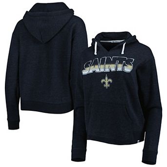 Women's '47 Black New Orleans Saints Color Rise Kennedy Notch Neck Pullover Hoodie