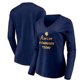 Women's Fanatics Branded Navy Notre Dame Fighting Irish Play Like A Champion Today Shamrock Long Sleeve V-Neck T-Shirt