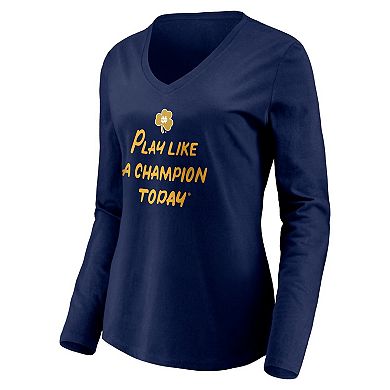 Women's Fanatics Branded Navy Notre Dame Fighting Irish Play Like A Champion Today Shamrock Long Sleeve V-Neck T-Shirt