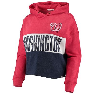 Women's '47 Heathered Red/Heathered Navy Washington Nationals Lizzy Cropped Pullover Hoodie