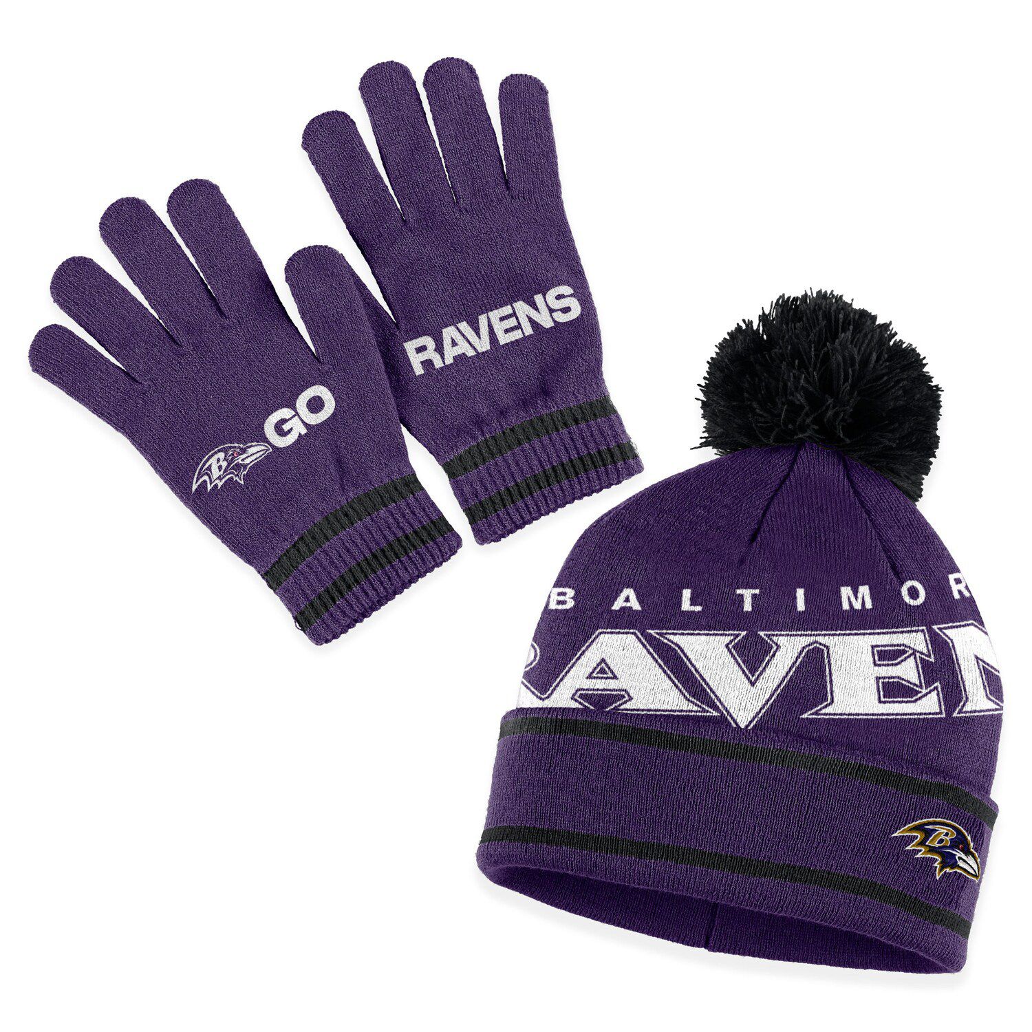 Baltimore Ravens New Era Youth Repeat Cuffed Knit Hat with Pom - Black