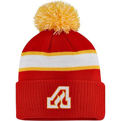 Men's adidas Red Calgary Flames Team Classics Striped Cuffed Knit Hat with Pom