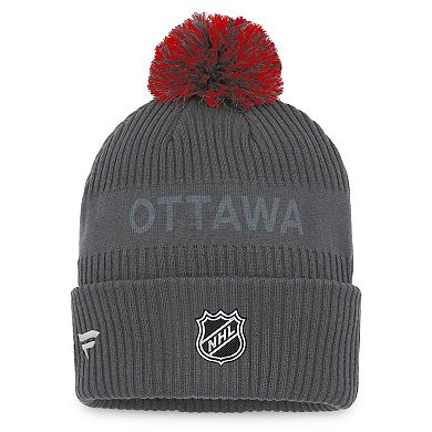 Men's Fanatics Branded Charcoal Ottawa Senators Authentic Pro Home Ice Cuffed Knit Hat with Pom