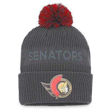 Men's Fanatics Branded Charcoal Ottawa Senators Authentic Pro Home Ice Cuffed Knit Hat with Pom