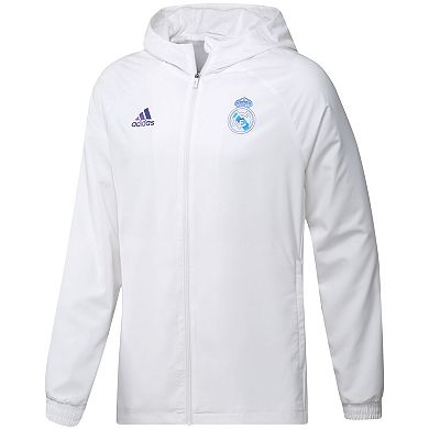 Men's adidas White Real Madrid Graphic Raglan Full-Zip Windbreaker Jacket