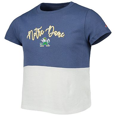 Girls Youth League Collegiate Wear Navy/White Notre Dame Fighting Irish Colorblocked T-Shirt