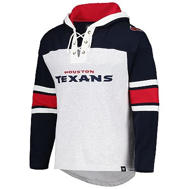 Men's '47 Houston Texans Heather Gray Gridiron Lace-Up Pullover Hoodie
