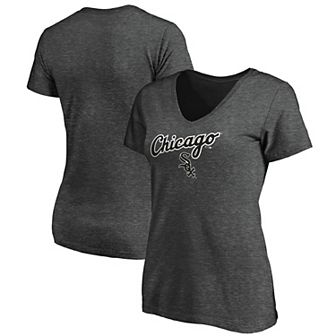 Women's Fanatics Branded Heathered Charcoal Chicago White Sox Team Logo Lockup V-Neck T-Shirt